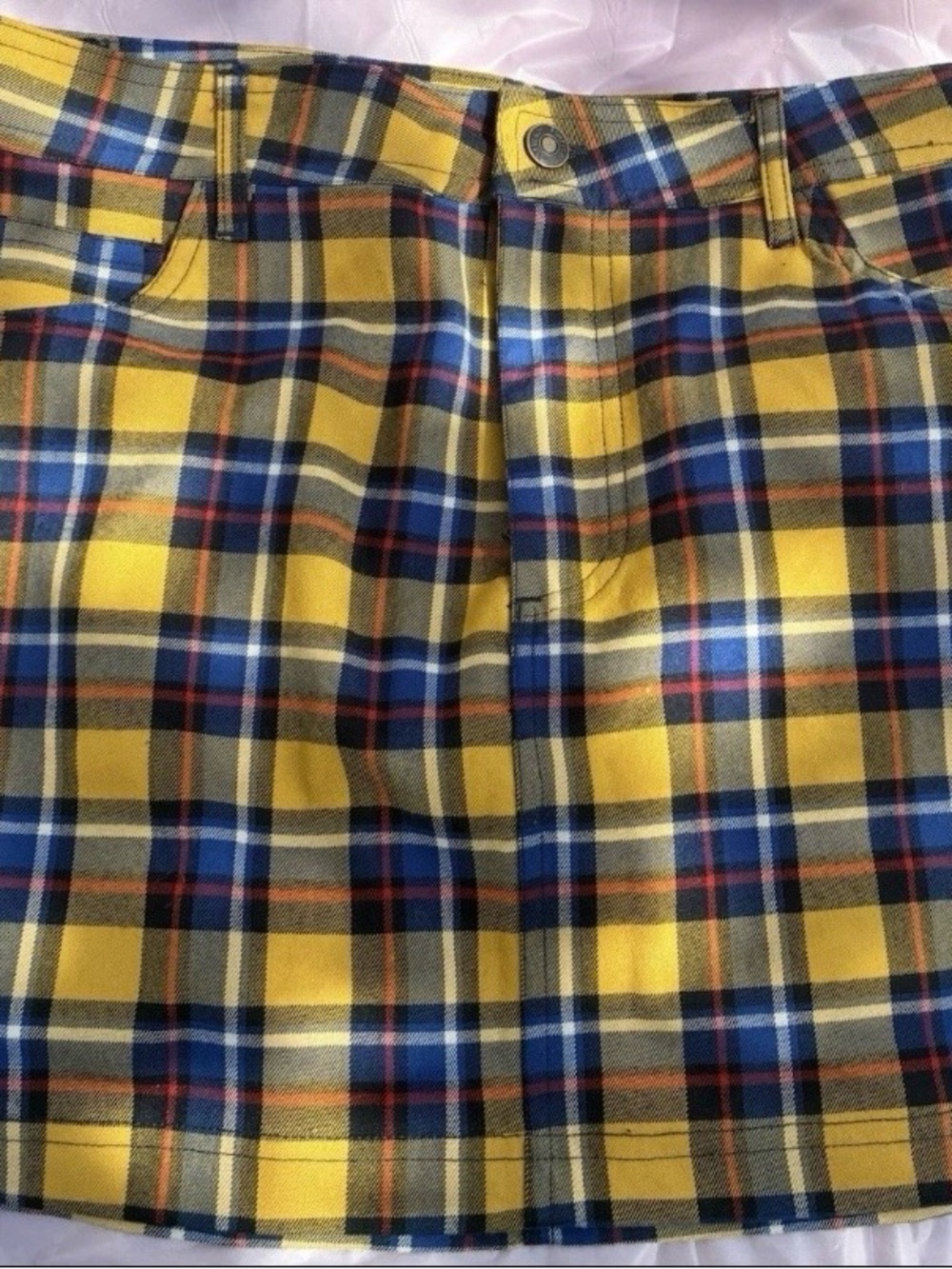 Forever 21 Yellow Blue Plaid Mini Skirt Preppy Pinup 90s Sz L
